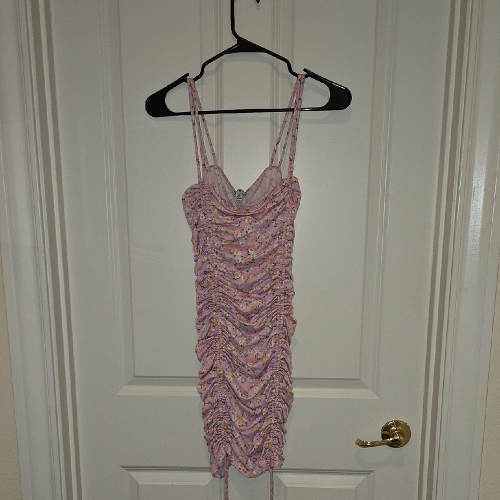 Floral Ruched Pink Dress